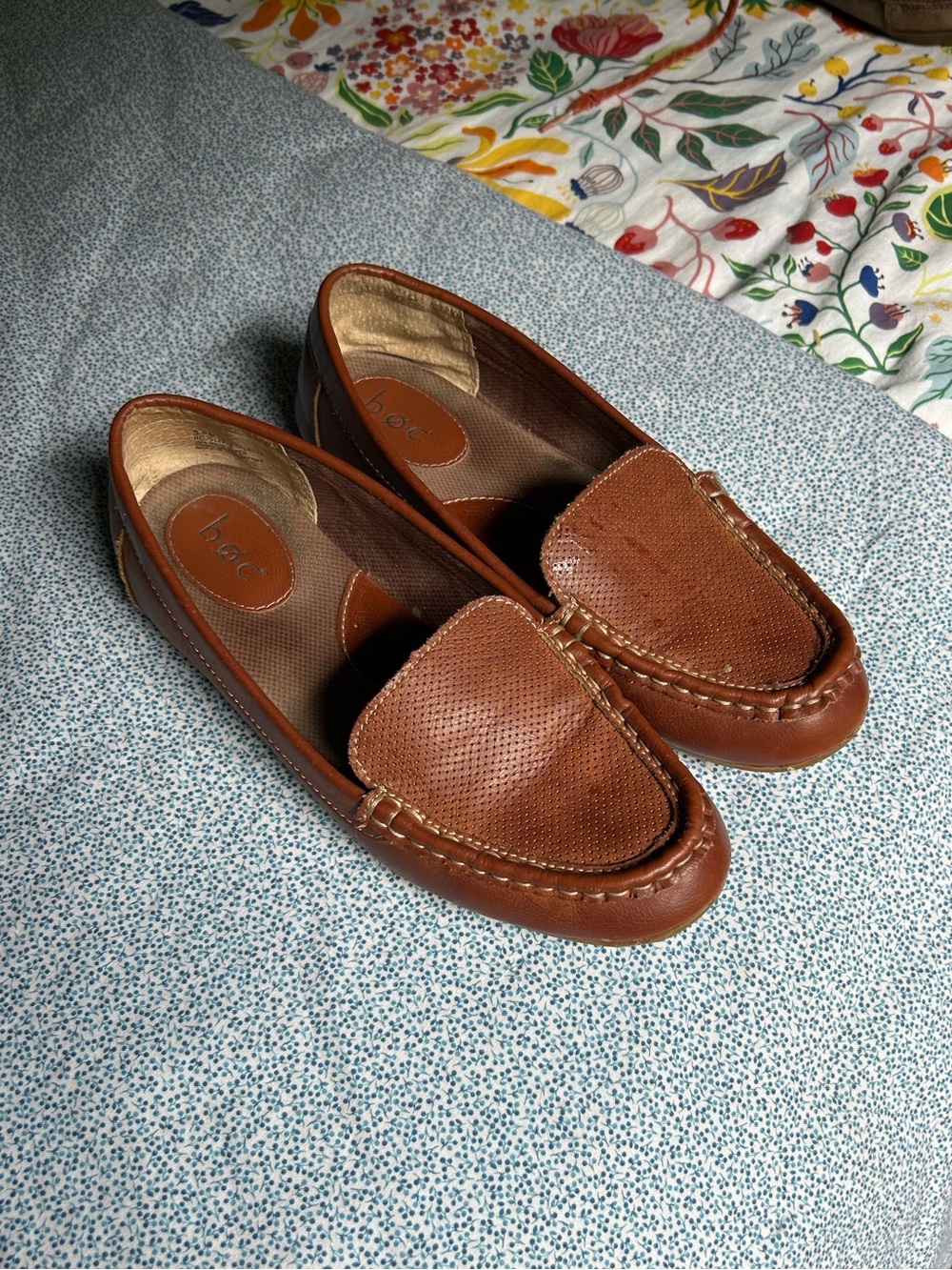 b.o.c. Cognac Brown Perforated Leather Slip-On Loafers